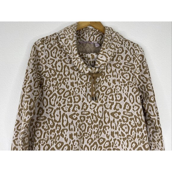 AnyBody Leopard French Terry Pullover Cowl Neck Sweater Size S Desert Olive NEW - Picture 4 of 11